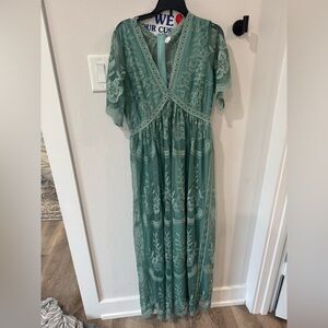 Pinkblush Green Lace Maxi Dress